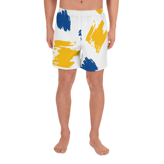 Short de sport jaune bleu coup de pinceau