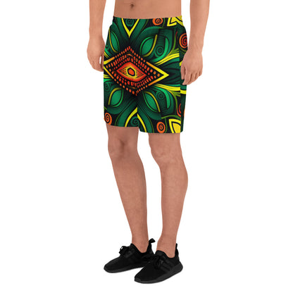 Short pour homme en polyester recyclé vert rouge jaune imprimé tissu africain