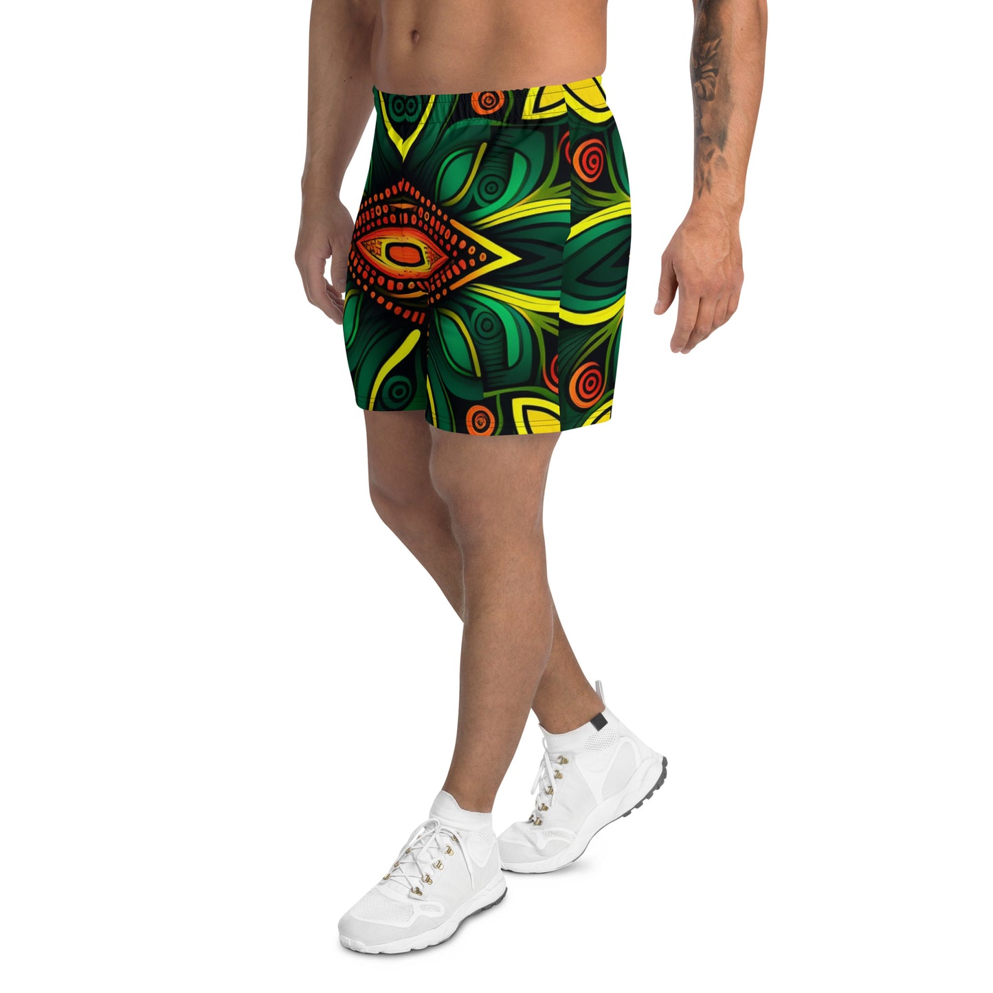 Grün, Rot, Gelb, afrikanischer Stoffdruck, athletische Herren-Shorts aus recyceltem Polyester