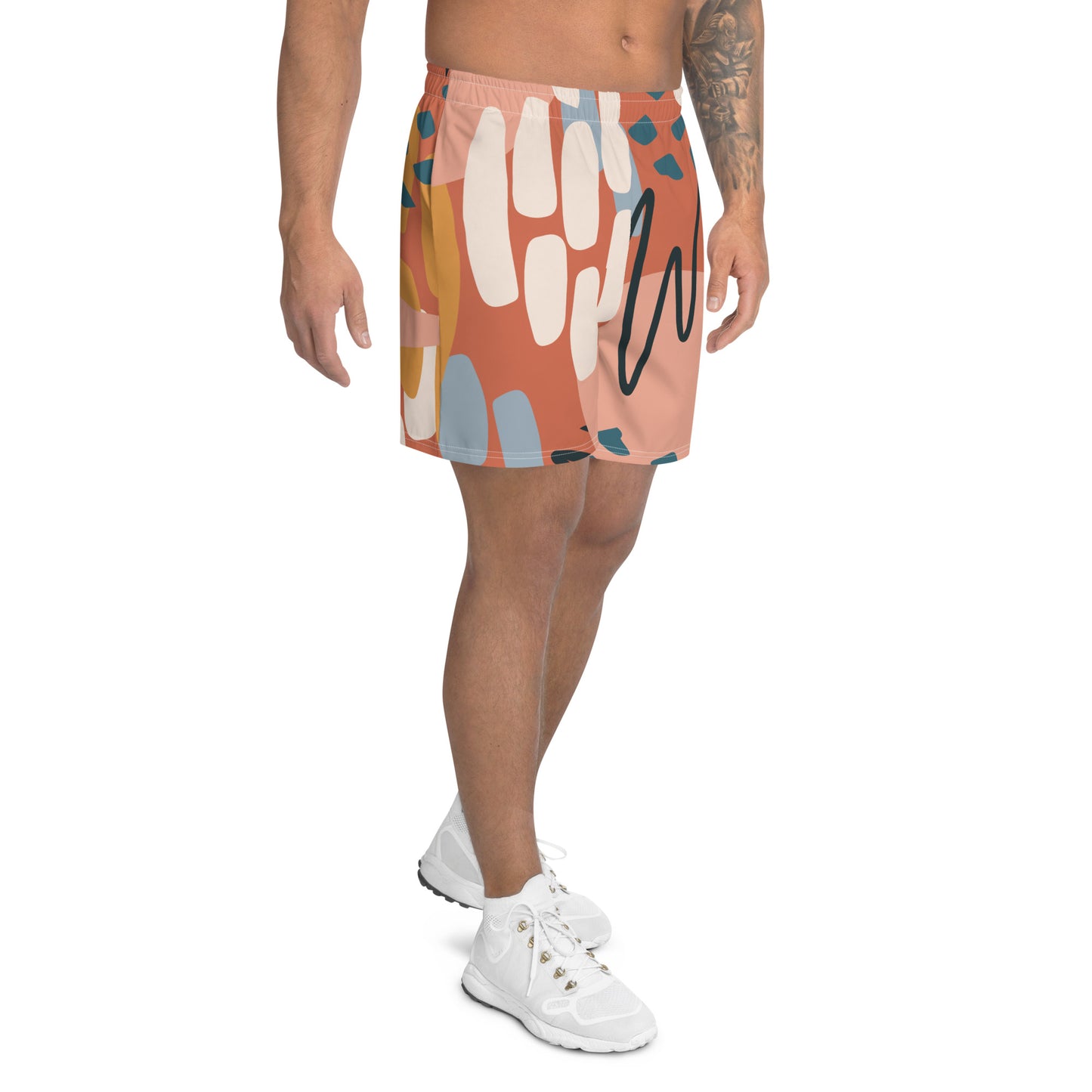 Mehrfarbige sportliche Shorts für Herren in Braun mit abstraktem Druck