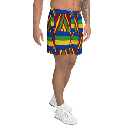 Short pour homme à imprimé africain Kente jaune et bleu
