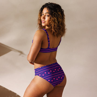 Bikini taille haute recyclé Ethnic Tribal violet pour femme