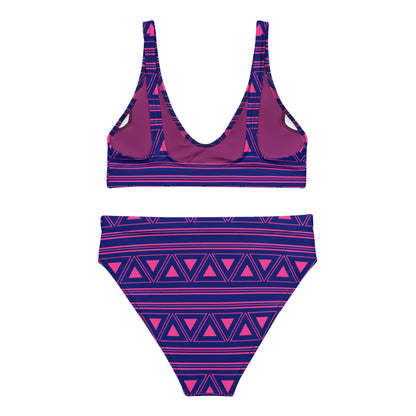 Bikini taille haute recyclé Ethnic Tribal violet pour femme