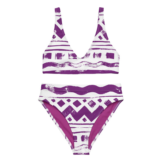 Bikini taille haute recyclé violet imprimé pour femme