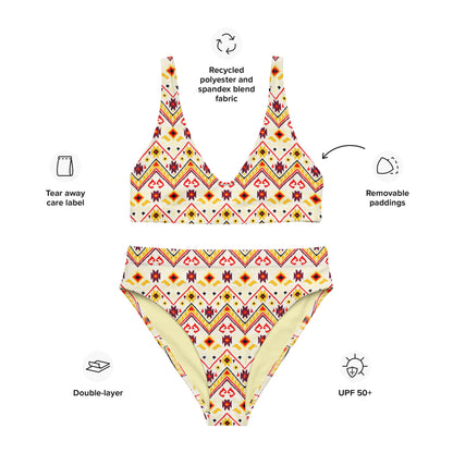 Bikini Taille Haute Recyclé Motif Africain Jaune Aztèque