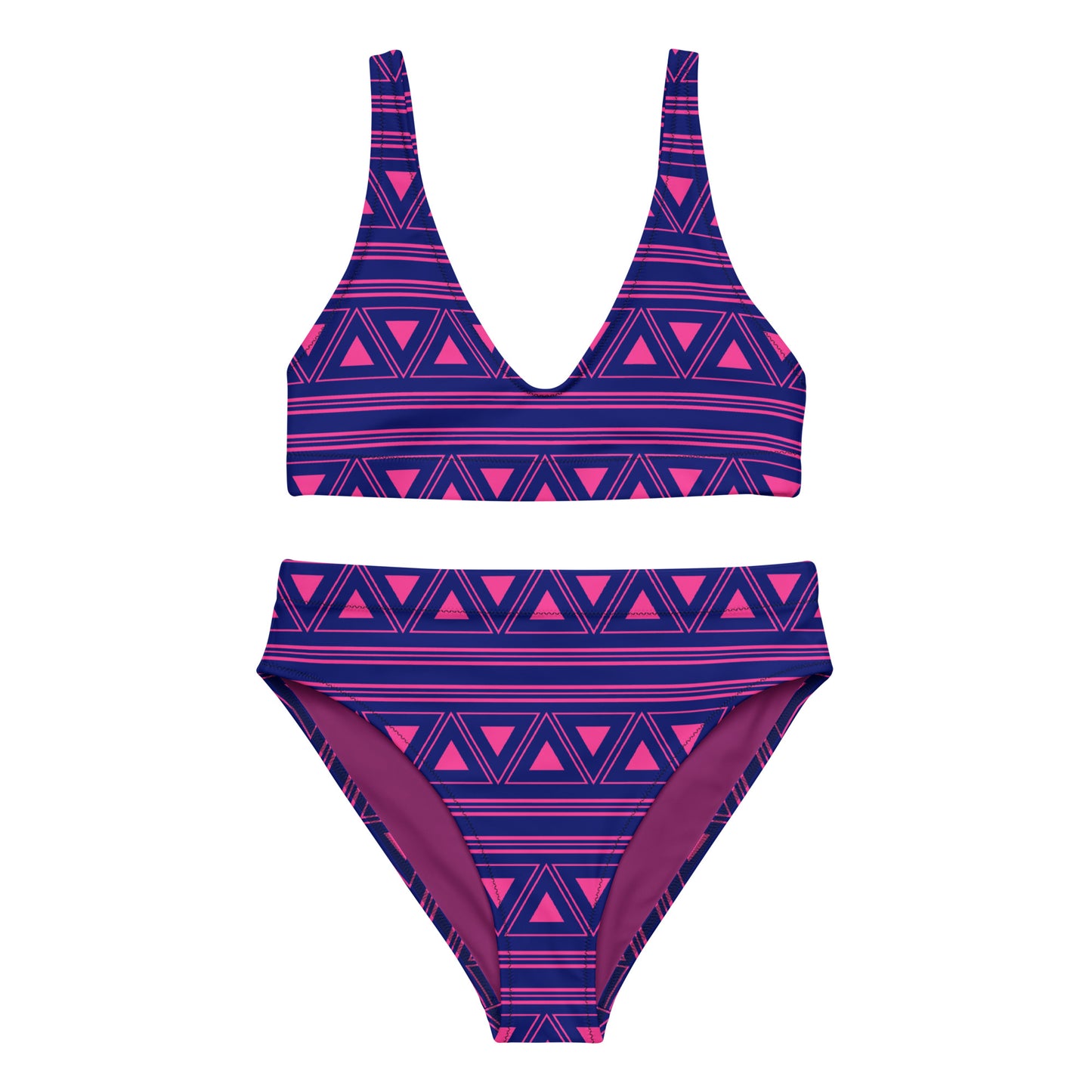 Bikini taille haute recyclé Ethnic Tribal violet pour femme