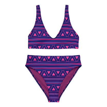 Lila Ethnic Tribal Recycling-Bikini mit hoher Taille für Damen