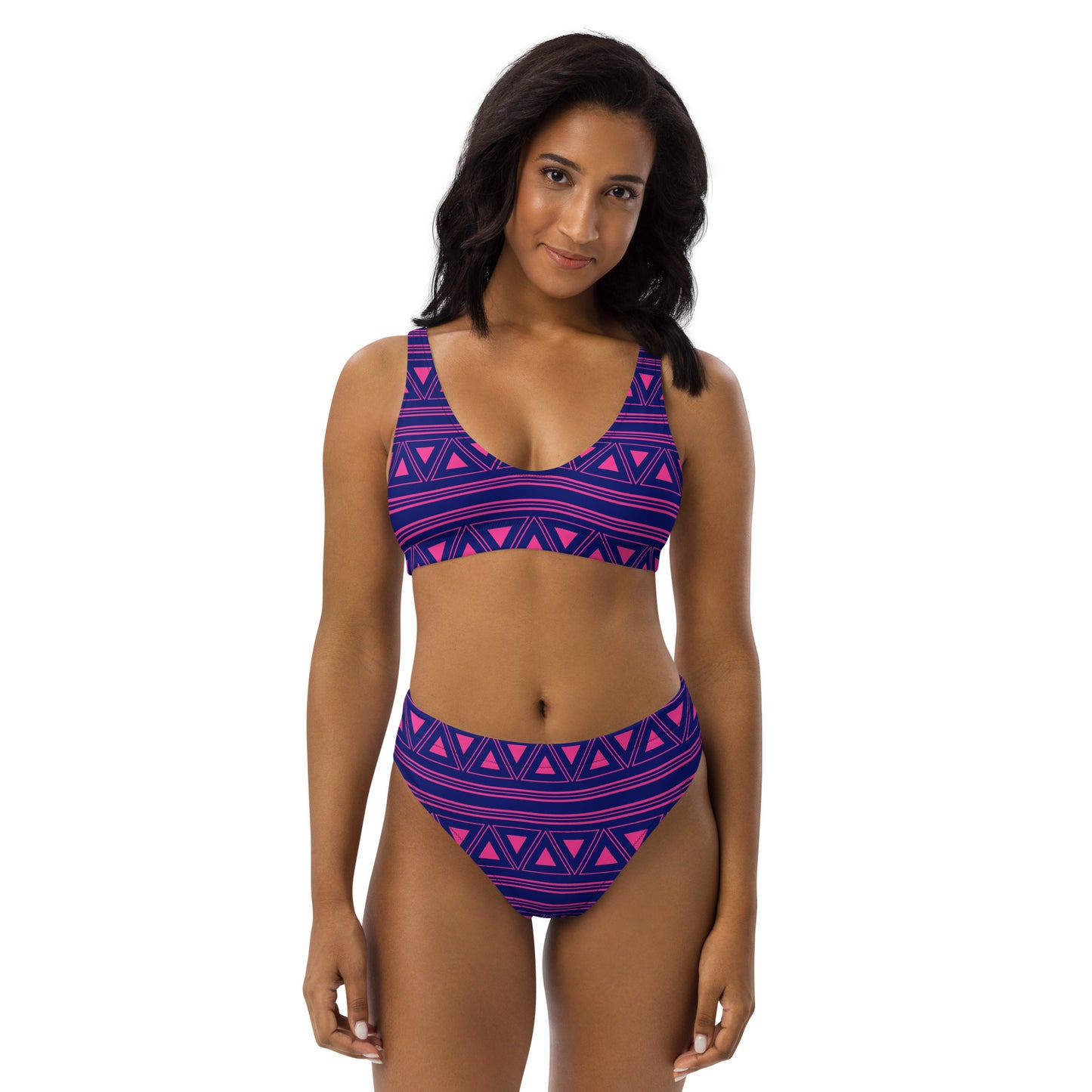 Bikini taille haute recyclé Ethnic Tribal violet pour femme