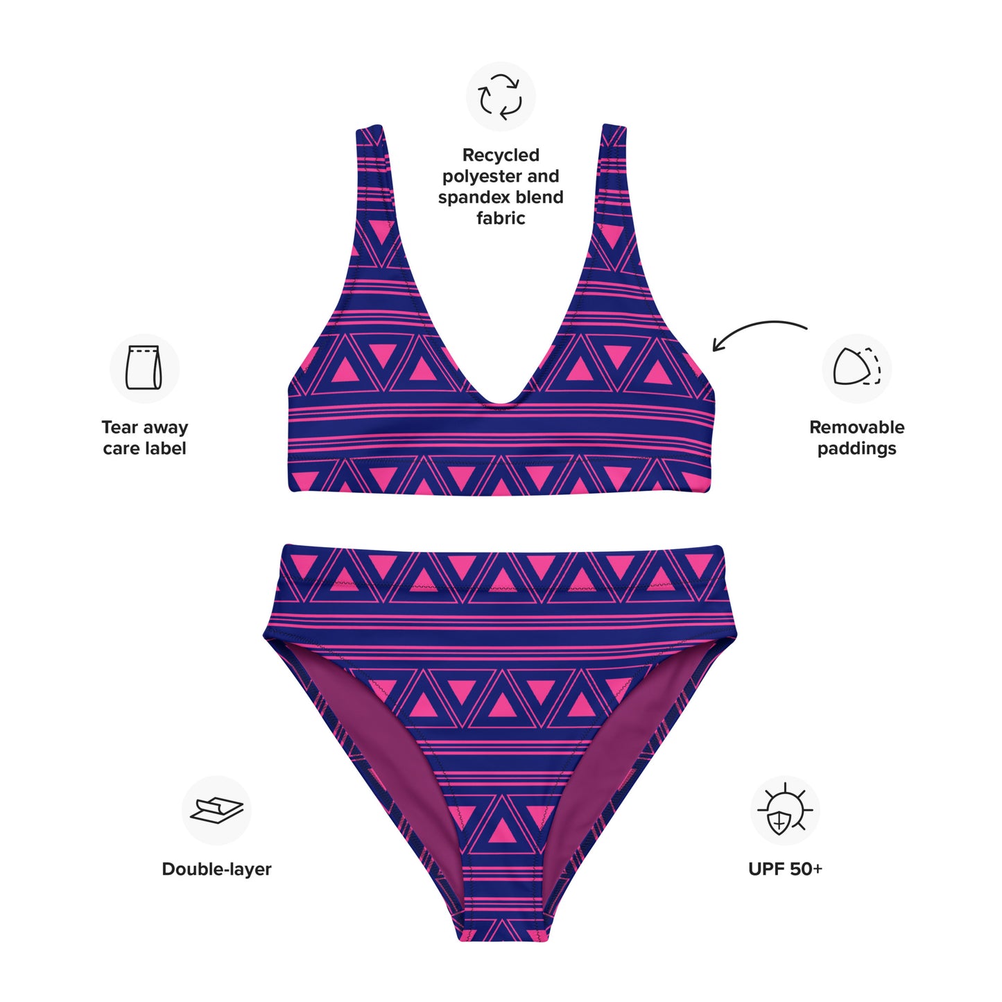 Bikini taille haute recyclé Ethnic Tribal violet pour femme