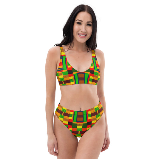 Kente Maillot de bain deux pièces à imprimé africain vintage floral taille haute pour femme