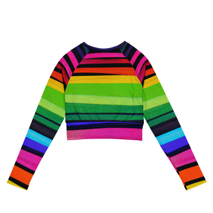 Mehrfarbiges Langarm-Crop-Top für Damen in Regenbogenfarben
