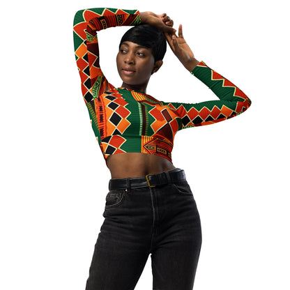 Langärmliges Crop-Top mit Kente-Print für afrikanische Frauen