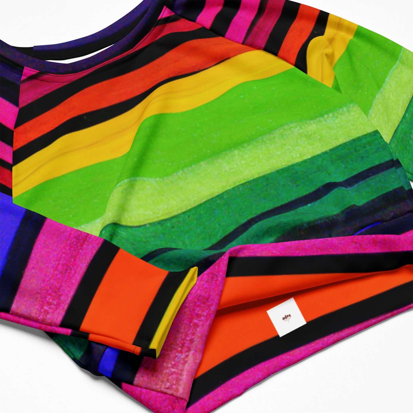 Mehrfarbiges Langarm-Crop-Top für Damen in Regenbogenfarben